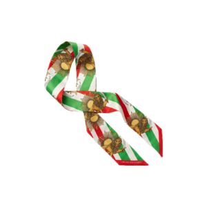 Luxury narrow silk scarf with lion and sun design